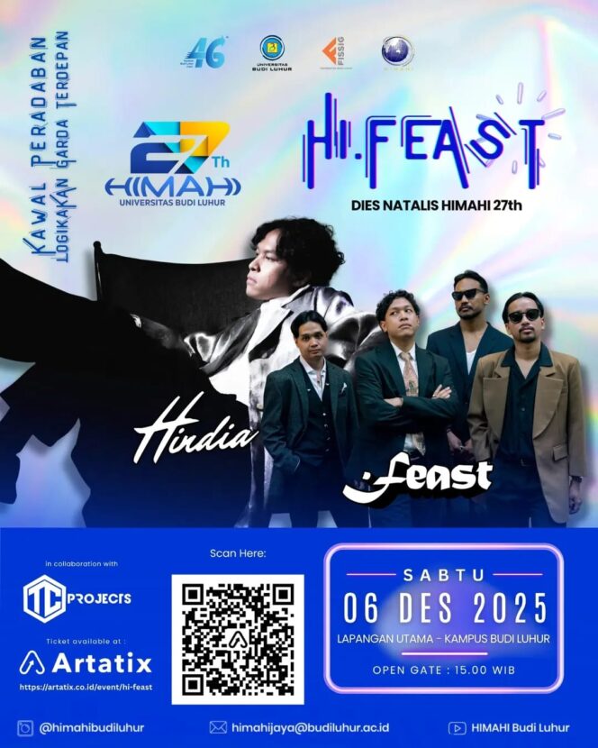 
					Desember 2025, HIMAHI Universitas Budi Luhur Hadirkan Hindia dan Feast di Milad ke 27 Tahun